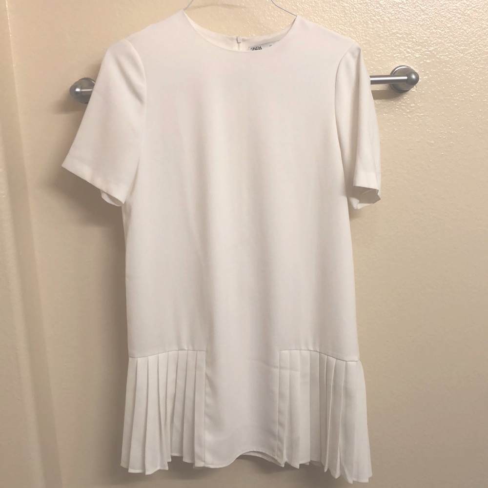 Zara drop waist white pleated dress, size m